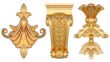 Şeffaf arkaplanda altın süsleme, kesme, 3B canlandırma