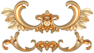 Şeffaf arkaplanda altın süsleme, kesme, 3B canlandırma