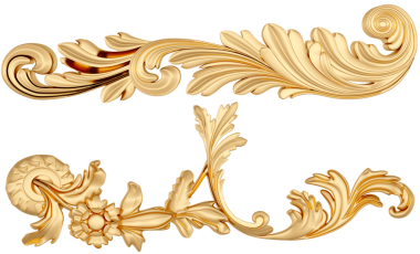 Şeffaf arkaplanda altın süsleme, kesme, 3B canlandırma