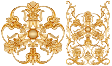 Şeffaf arkaplanda altın süsleme, kesme, 3B canlandırma