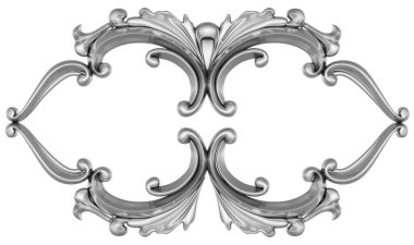 Beyaz arkaplanda gümüş süsleme, 3B görüntüleme