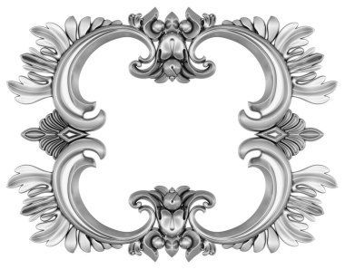 Beyaz arkaplanda gümüş süsleme, 3B görüntüleme