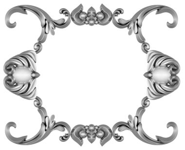 Beyaz arkaplanda gümüş süsleme, 3B görüntüleme