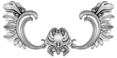 Beyaz arkaplanda gümüş süsleme, 3B görüntüleme