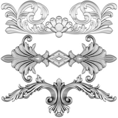 Beyaz arkaplanda gümüş süsleme, 3B görüntüleme