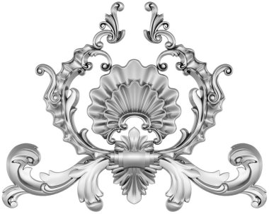 Beyaz arkaplanda gümüş süsleme, 3B görüntüleme