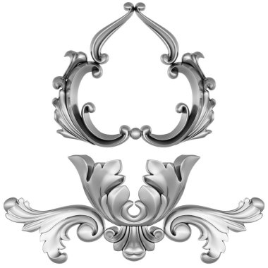 Beyaz arkaplanda gümüş süsleme, 3B görüntüleme