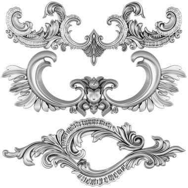 Beyaz arkaplanda gümüş süsleme, 3B görüntüleme