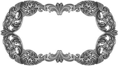 Beyaz arkaplanda gümüş süsleme, 3B görüntüleme