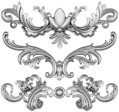 Beyaz arkaplanda gümüş süsleme, 3B görüntüleme