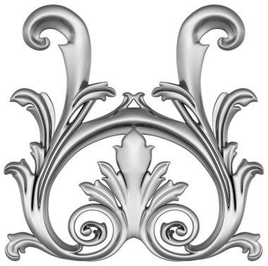 Beyaz arkaplanda gümüş süsleme, 3B görüntüleme