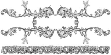 Beyaz arkaplanda gümüş süsleme, 3B görüntüleme