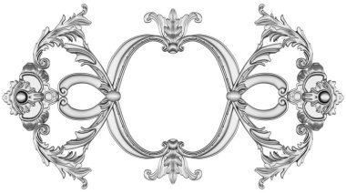 Beyaz arkaplanda gümüş süsleme, 3B görüntüleme