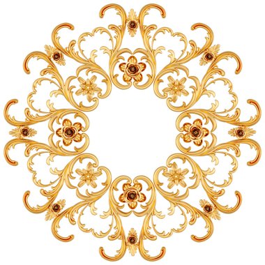 Beyaz arkaplanda altın süsleme, kesme, 3B canlandırma