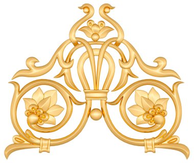 Beyaz arkaplanda altın süsleme, kesme, 3B canlandırma