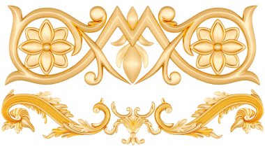 Beyaz arkaplanda altın süsleme, 3B canlandırma