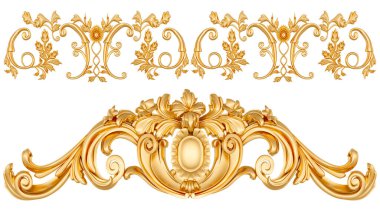 Beyaz arkaplanda altın süsleme, 3B canlandırma