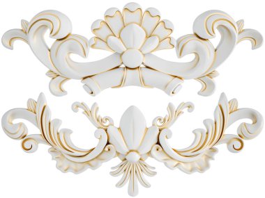 Beyaz süs, altın işlemeli, beyaz sıralı, izole edilmiş.