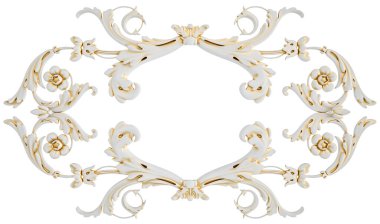 Beyaz süs, altın işlemeli, beyaz sıralı, izole edilmiş.