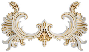 Beyaz süs, altın işlemeli, beyaz sıralı, izole edilmiş.