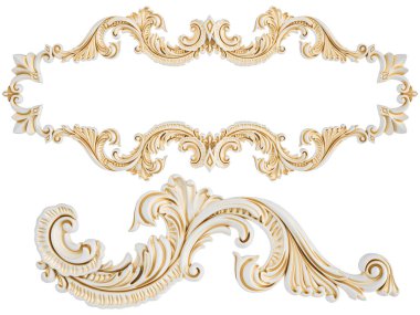 Beyaz süs, altın işlemeli, beyaz sıralı, izole edilmiş.