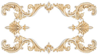 Beyaz süs, altın işlemeli, beyaz sıralı, izole edilmiş.