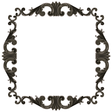Şeffaf arkaplanda siyah süsleme çerçevesi, kesme, 3B görüntüleme