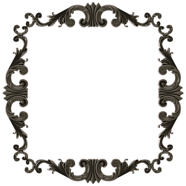 Şeffaf arkaplanda siyah süsleme çerçevesi, kesme, 3B görüntüleme