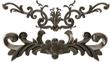 Şeffaf arkaplanda siyah süs, kesme, 3B görüntüleme