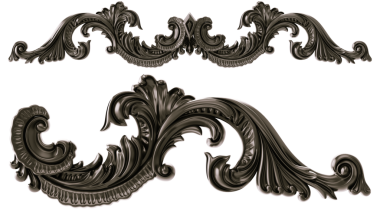 Şeffaf arkaplanda siyah süs, kesme, 3B görüntüleme