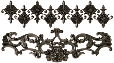 Şeffaf arkaplanda siyah süs, kesme, 3B görüntüleme