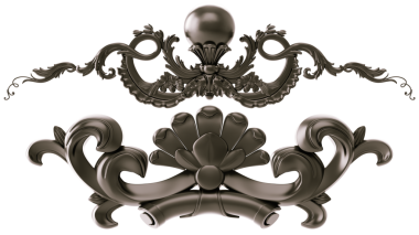 Şeffaf arkaplanda siyah süs, kesme, 3B görüntüleme