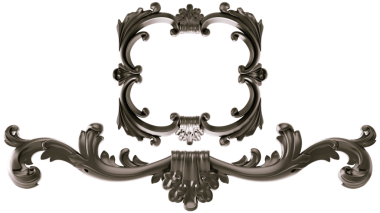 Şeffaf arkaplanda siyah süs, kesme, 3B görüntüleme