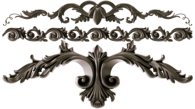 Şeffaf arkaplanda siyah süs, kesme, 3B görüntüleme