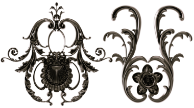 Şeffaf arkaplanda siyah süs, kesme, 3B görüntüleme