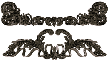 Şeffaf arkaplanda siyah süs, kesme, 3B görüntüleme