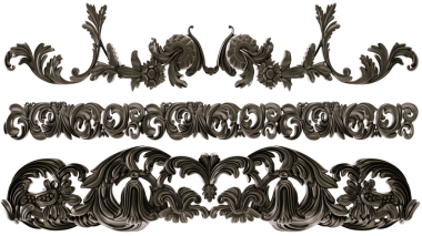 Şeffaf arkaplanda siyah süs, kesme, 3B görüntüleme