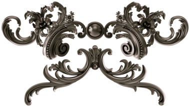 Şeffaf arkaplanda siyah süs, kesme, 3B görüntüleme