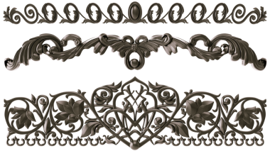 Şeffaf arkaplanda siyah süs, kesme, 3B görüntüleme