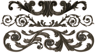 Şeffaf arkaplanda siyah süs, kesme, 3B görüntüleme