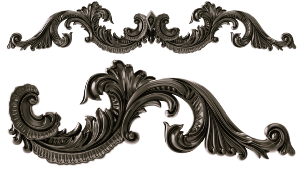 Şeffaf arkaplanda siyah süs, kesme, 3B görüntüleme