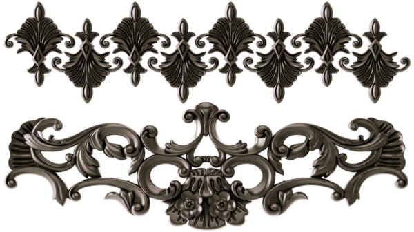 Şeffaf arkaplanda siyah süs, kesme, 3B görüntüleme