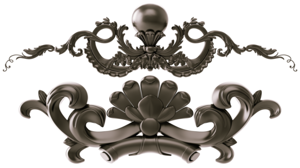 Şeffaf arkaplanda siyah süs, kesme, 3B görüntüleme