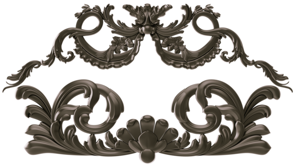 Şeffaf arkaplanda siyah süs, kesme, 3B görüntüleme