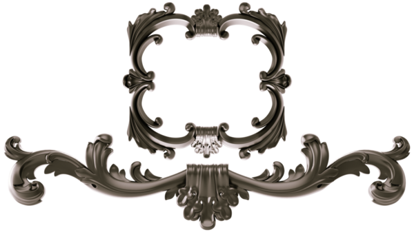 Şeffaf arkaplanda siyah süs, kesme, 3B görüntüleme