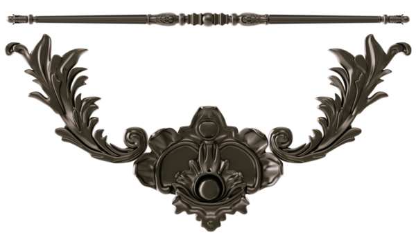 Şeffaf arkaplanda siyah süs, kesme, 3B görüntüleme