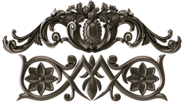 Şeffaf arkaplanda siyah süs, kesme, 3B görüntüleme