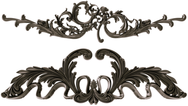 Şeffaf arkaplanda siyah süs, kesme, 3B görüntüleme