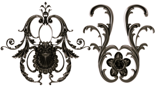 Şeffaf arkaplanda siyah süs, kesme, 3B görüntüleme