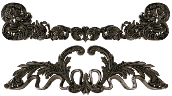 Şeffaf arkaplanda siyah süs, kesme, 3B görüntüleme